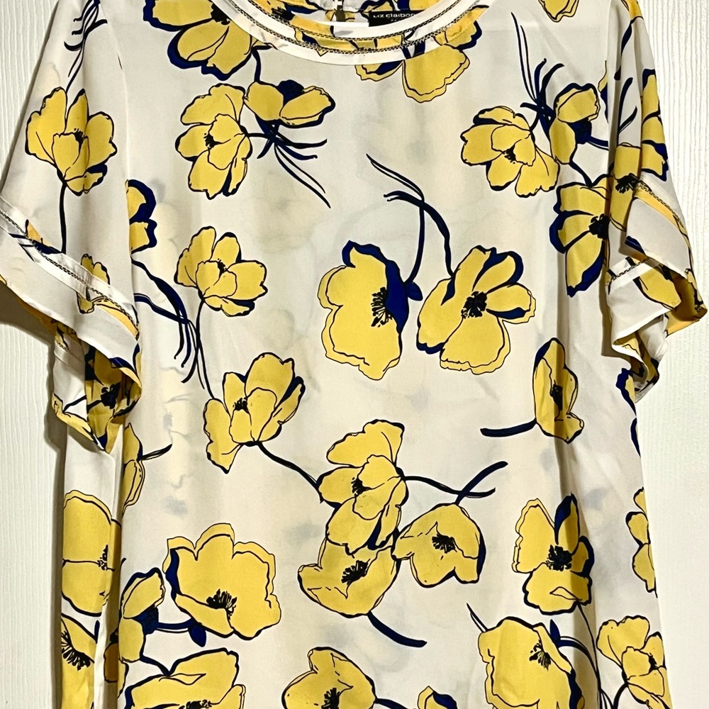 Liz Claiborne Yellow and Blue Floral Blouse